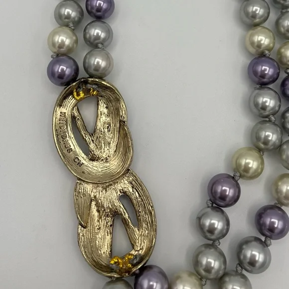 RARE Heidi Daus NWOT Crystal Pearl Peace Sign Necklace & Earring Set | Vintage - Picture 6 of 10